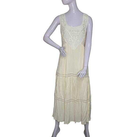 Magic NWT Bohemian Maxi Dress Size Small Beige Beaded Top Lace Intricate… - Picture 1 of 12